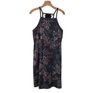 PRANA Ardor Dress Black Horchata Printed Floral Athletic Stretch Caged Sz L NWOT